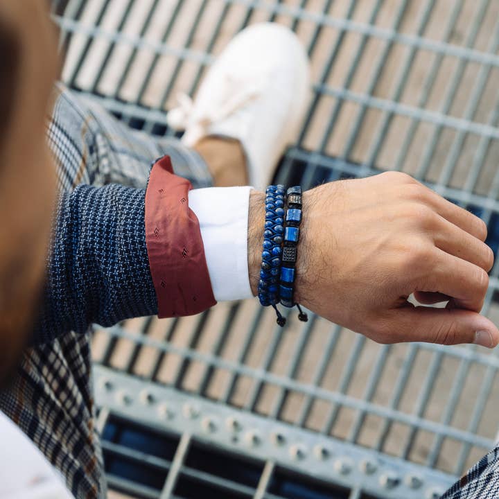 GT collection Jewelry - Wholesale Beaded Bracelet - Men's LAPIS LAZULI Flat bead Bracelet - One Size Fits All