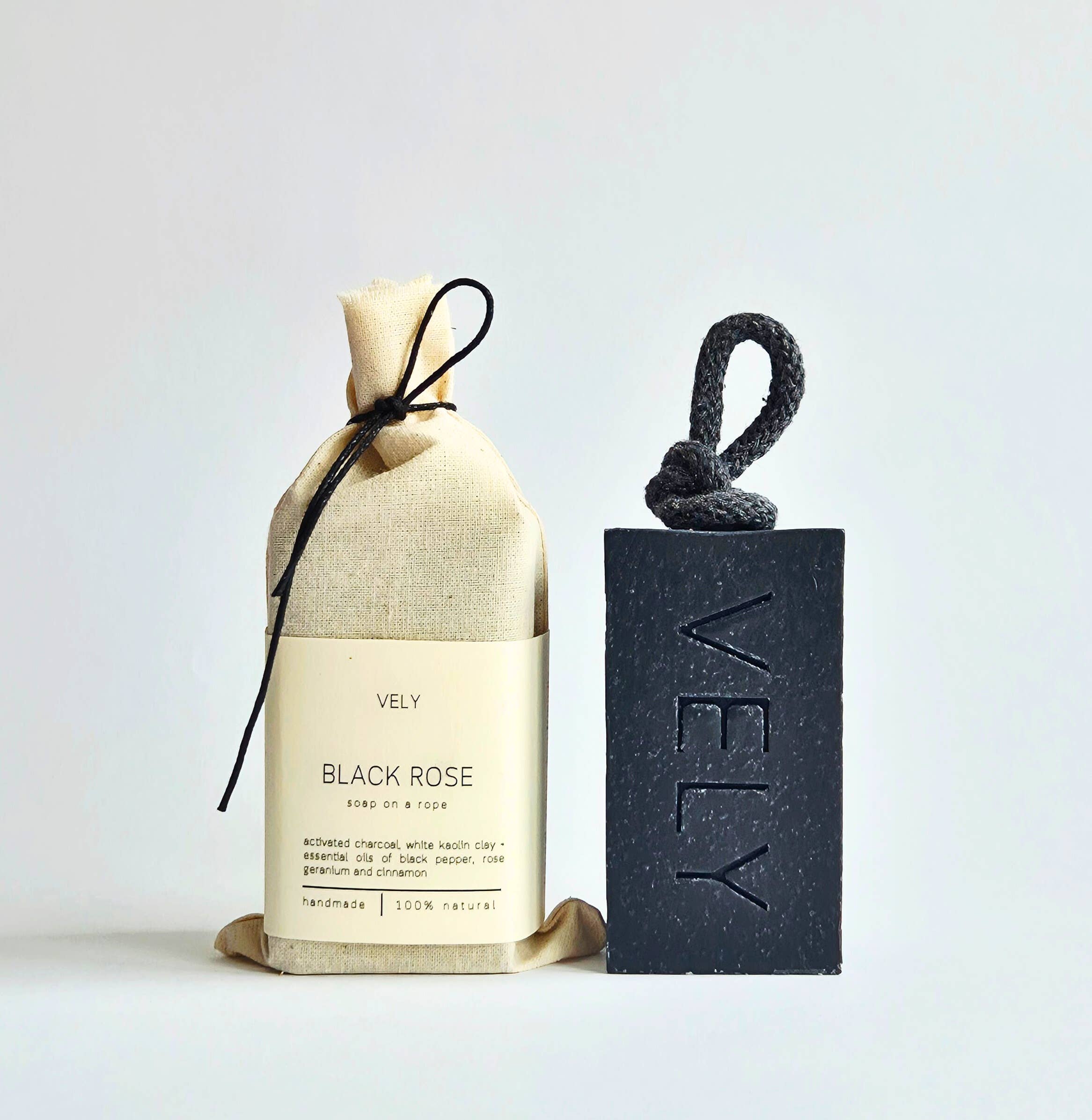 The Vely Soapery – wholesale Bar Soap – Natural Handmade Soap On A Rope “Black Rose"