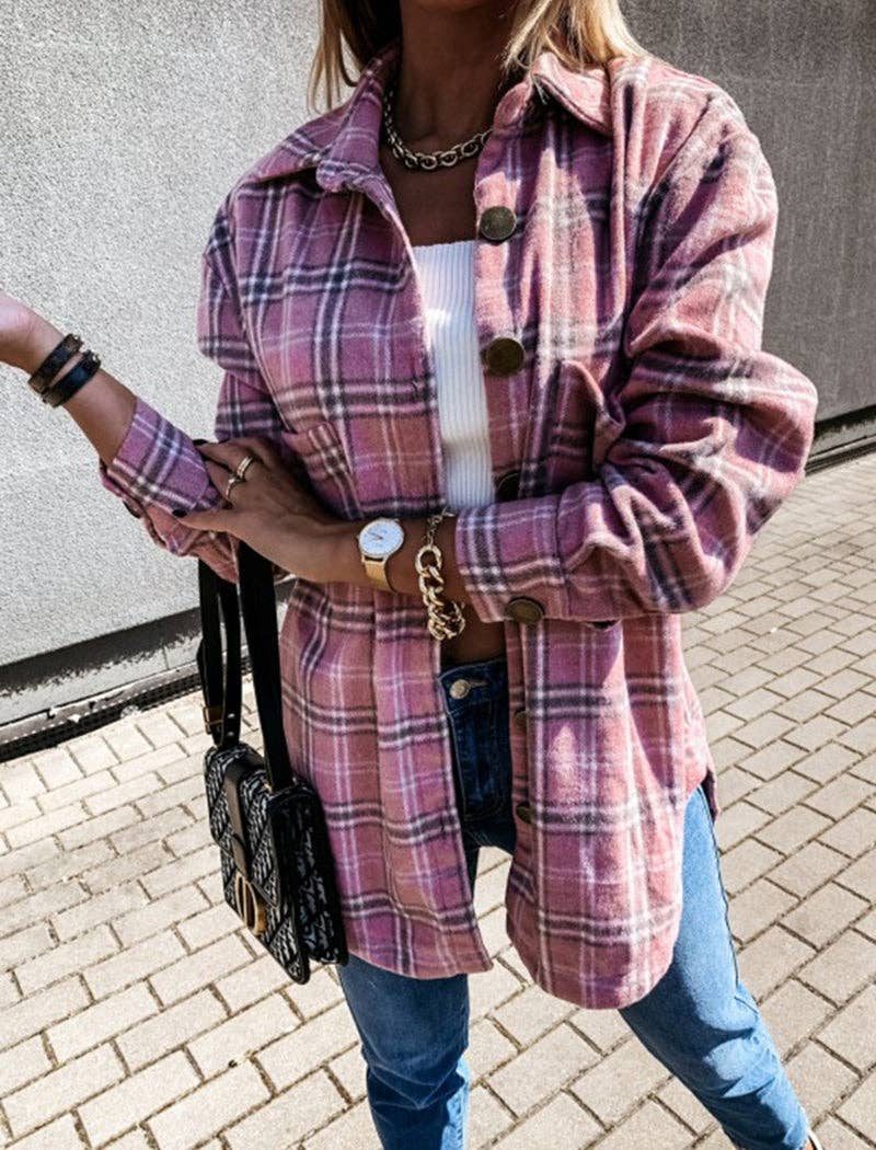 safistyle - Wholesale Button Down Shirt - Women's - Plaid Oversized Mid-Length Shirt7