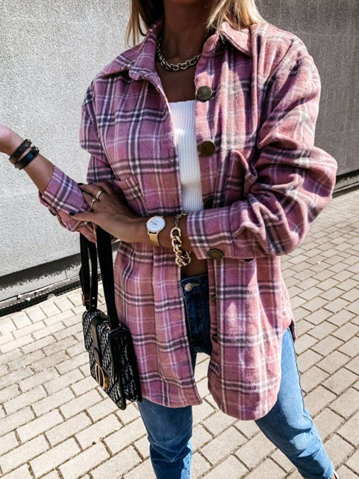 safistyle - Wholesale Button Down Shirt - Women's - Plaid Oversized Mid-Length Shirt7