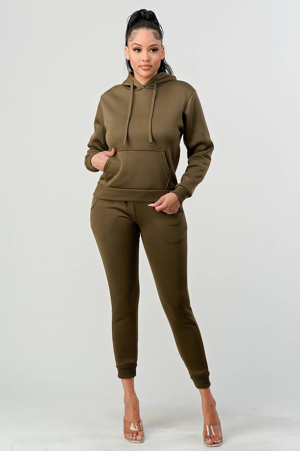Boswell - Wholesale Lounge Set - Women's - Solid Hoodie Jogger Set With Front Pocket4
