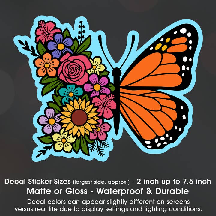 Monarch Butterfly Flowers Floral Decal Sticker Waterproof for wholesale by Groovy Giftables
