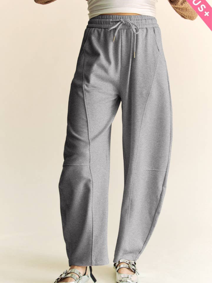 PLUS ELASTIC WAISTBAND POCKETS LONG BARREL PANTS for wholesale by Davi & Dani