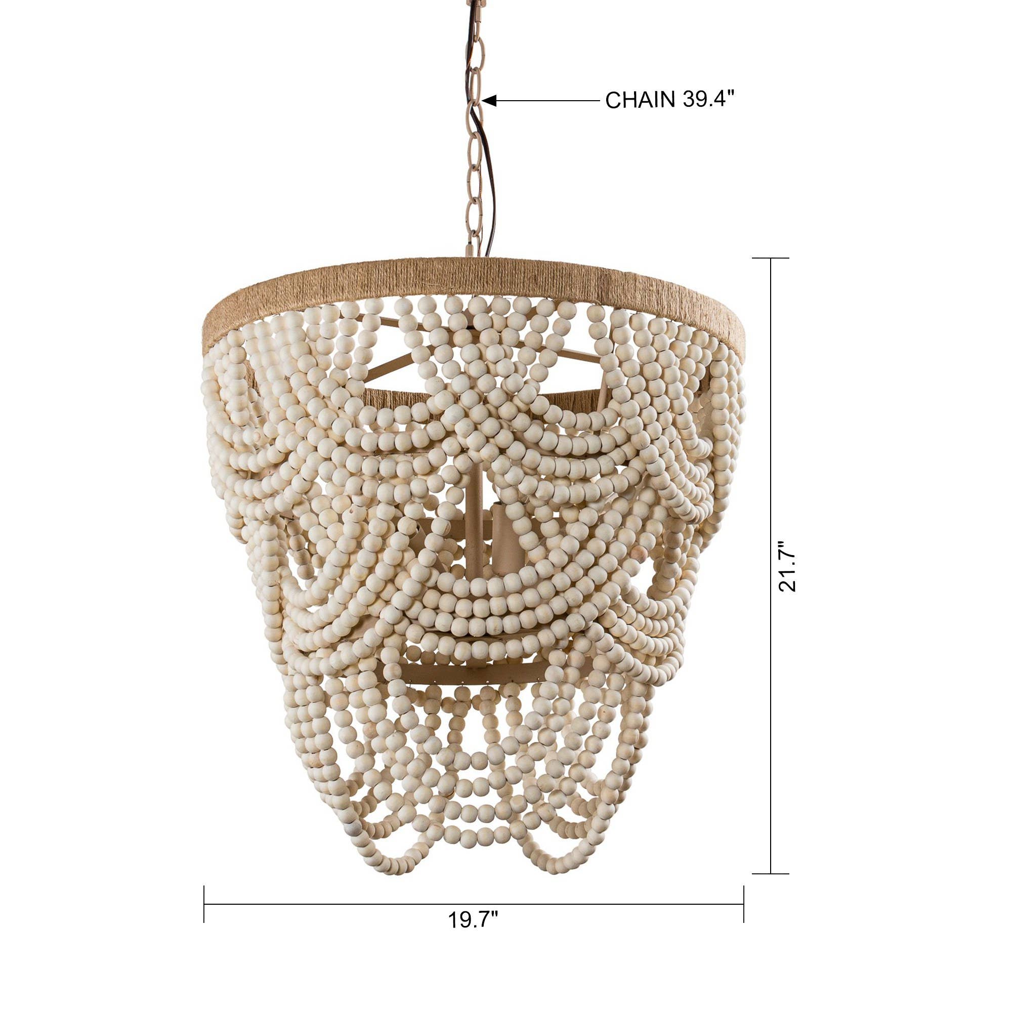 Off White Lusteria 20" Wood Bead 4-Light Tiered Coastal Chandelier for wholesale on Faire19