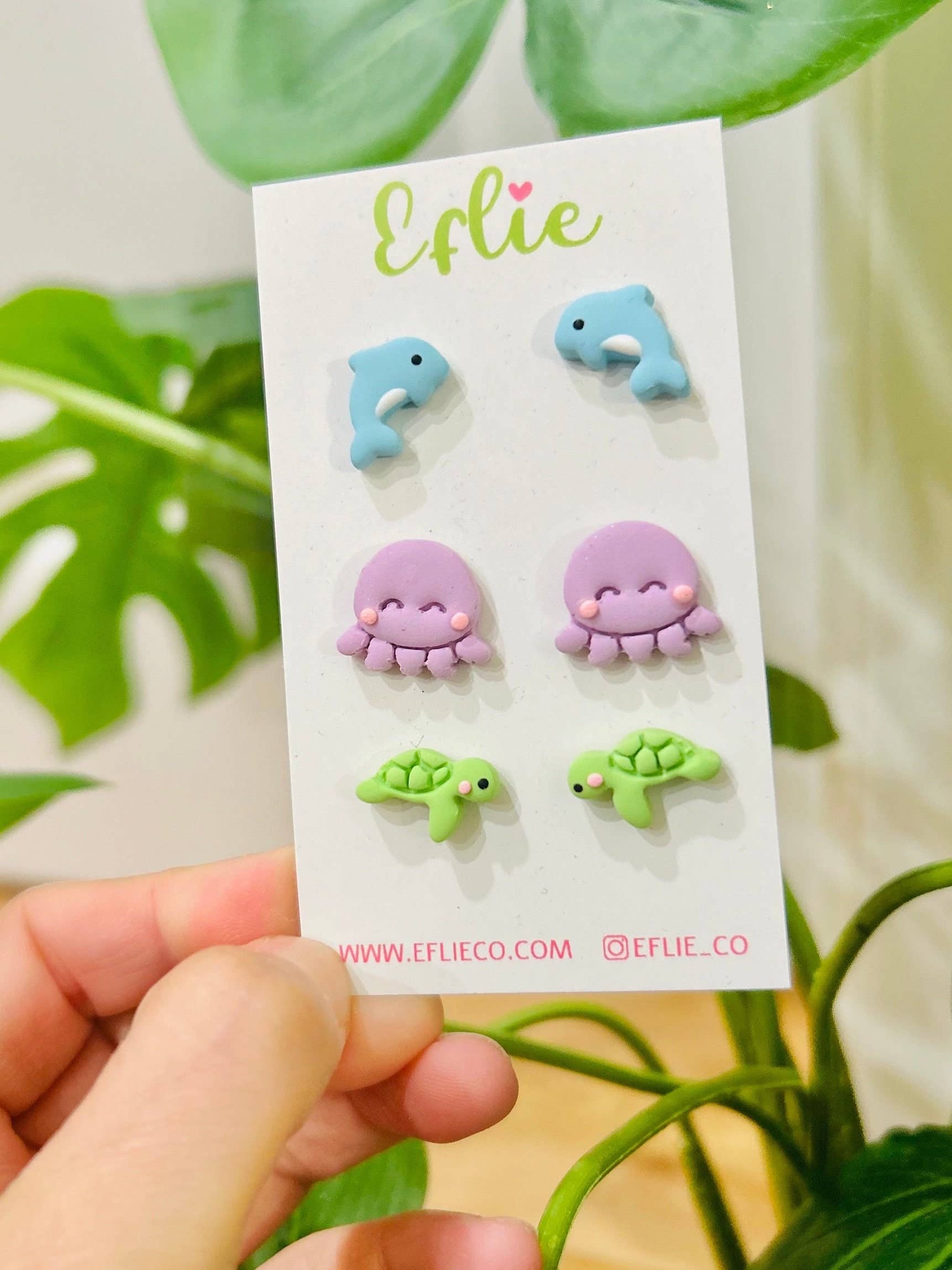 Eflie - Venta al por mayor Juegos de joyas - Set de aretes de arcilla hechos a mano con forma de Ocean Creatures1
