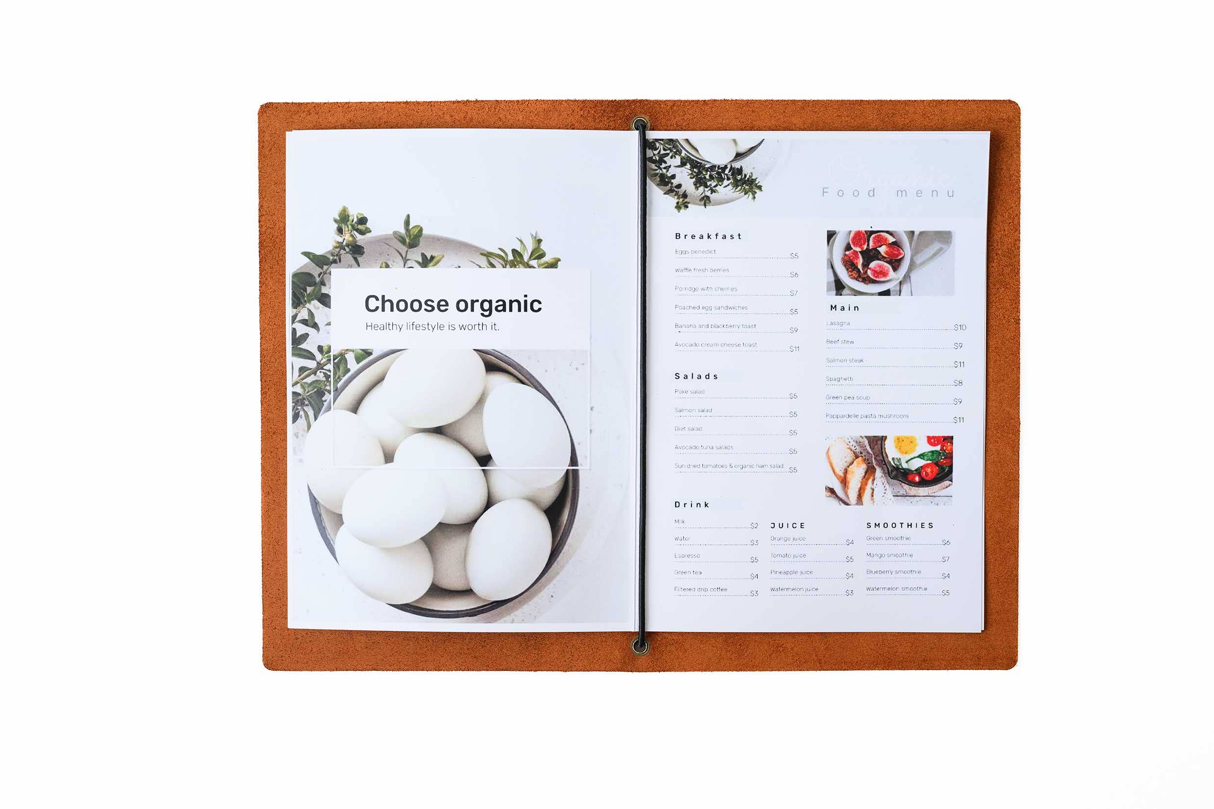 Inko Horeca Accessories – wholesale Mappar – Läder menymapp med gummilist för a5-ark6