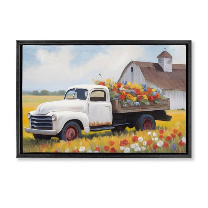 Arte emoldurada flutuante de entrega de camião floral por atacado de Stupell Industries