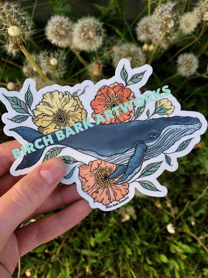Whale Wildflower Sticker for wholesale by Birch Bark Artworks