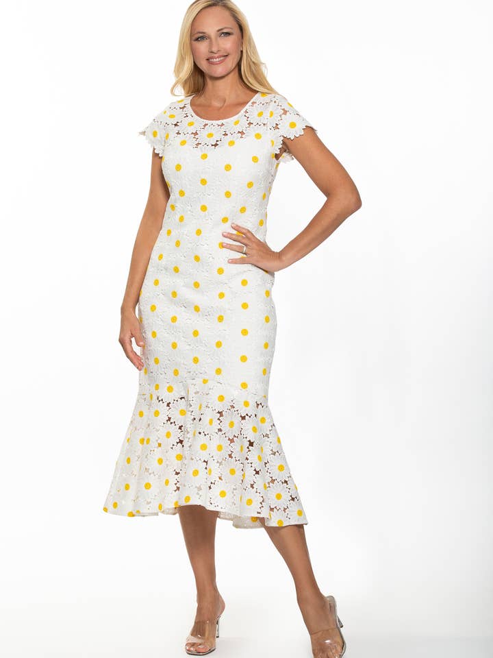 Embroidered Lace Midi Dress for wholesale by Laura V