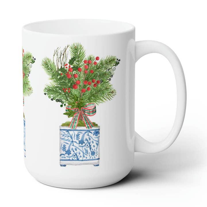 Tasse en céramique Chinoiserie Christmas Topiary pour la vente par The Muddy Dog