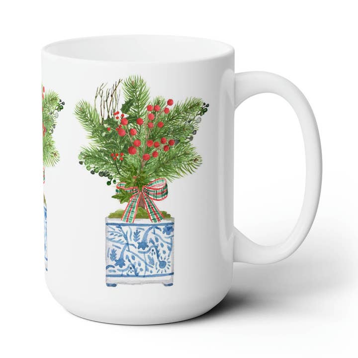 Tasse en céramique Chinoiserie Christmas Topiary pour la vente par The Muddy Dog