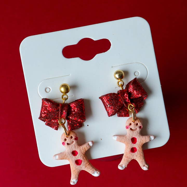 Gingerbread Man Dangle Earrings – Christmas Jewellery for wholesale by K's Craft House