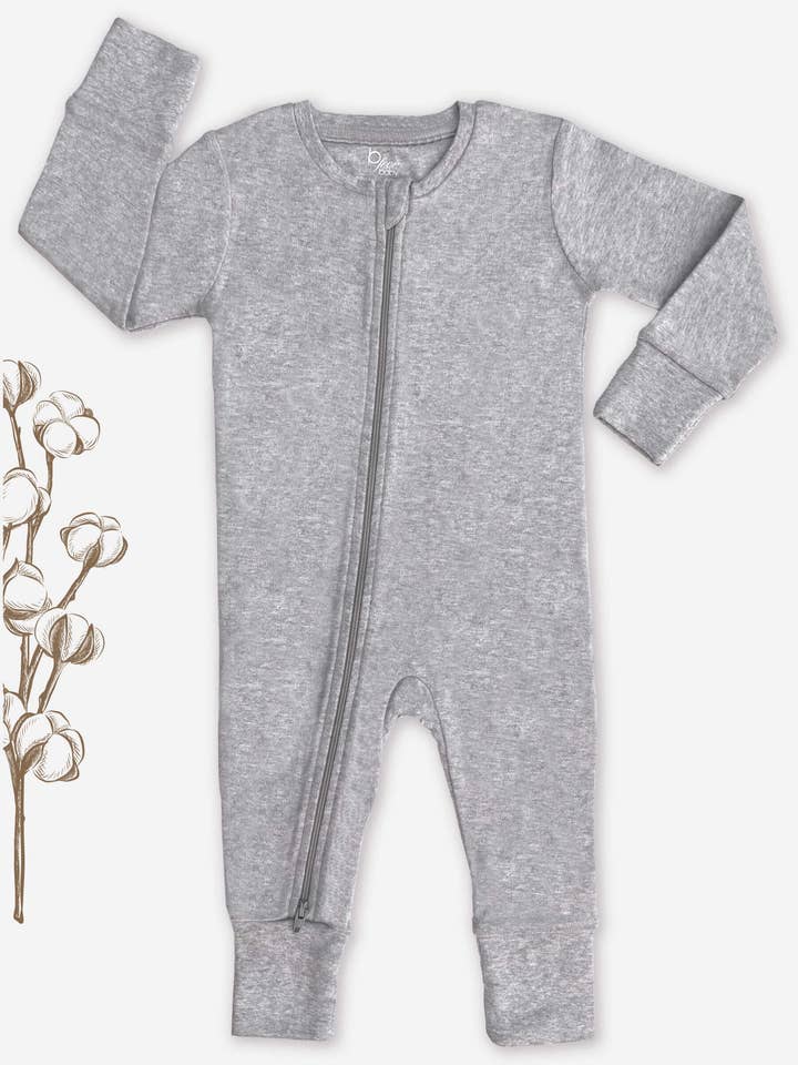 Pijama para bebé con cremallera bidireccional y guantes plegables, 100% algodón orgánico, gris melange para venta al por mayor de B Free AUSTRALIA