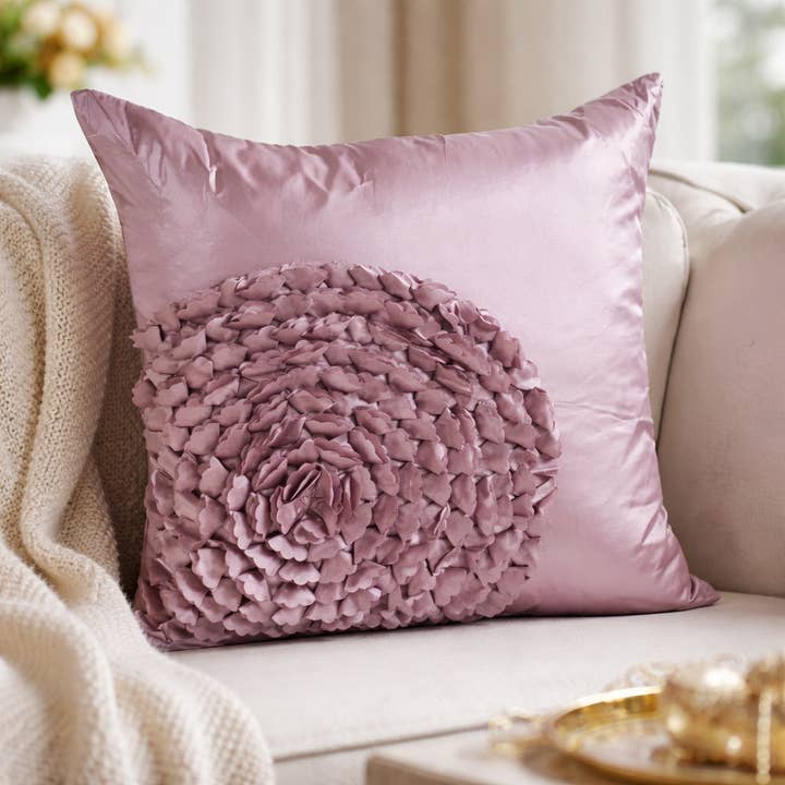 Mauve Silky Flower Filled 17" Throw Pillow for wholesale by Fennco Styles