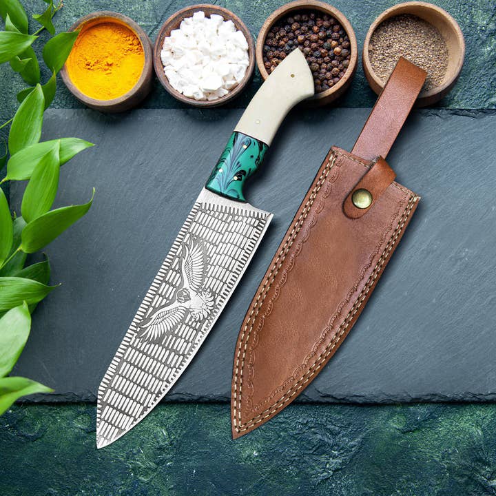 FH KNIVES - Wholesale Kitchen/utility knife - Stainless steel chef knife Eagle style with leather sheath0