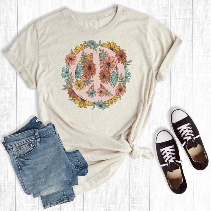 Floral Peace 2 Cream - Camiseta serigrafiada para mujer para venta al por mayor de Rebel Rose