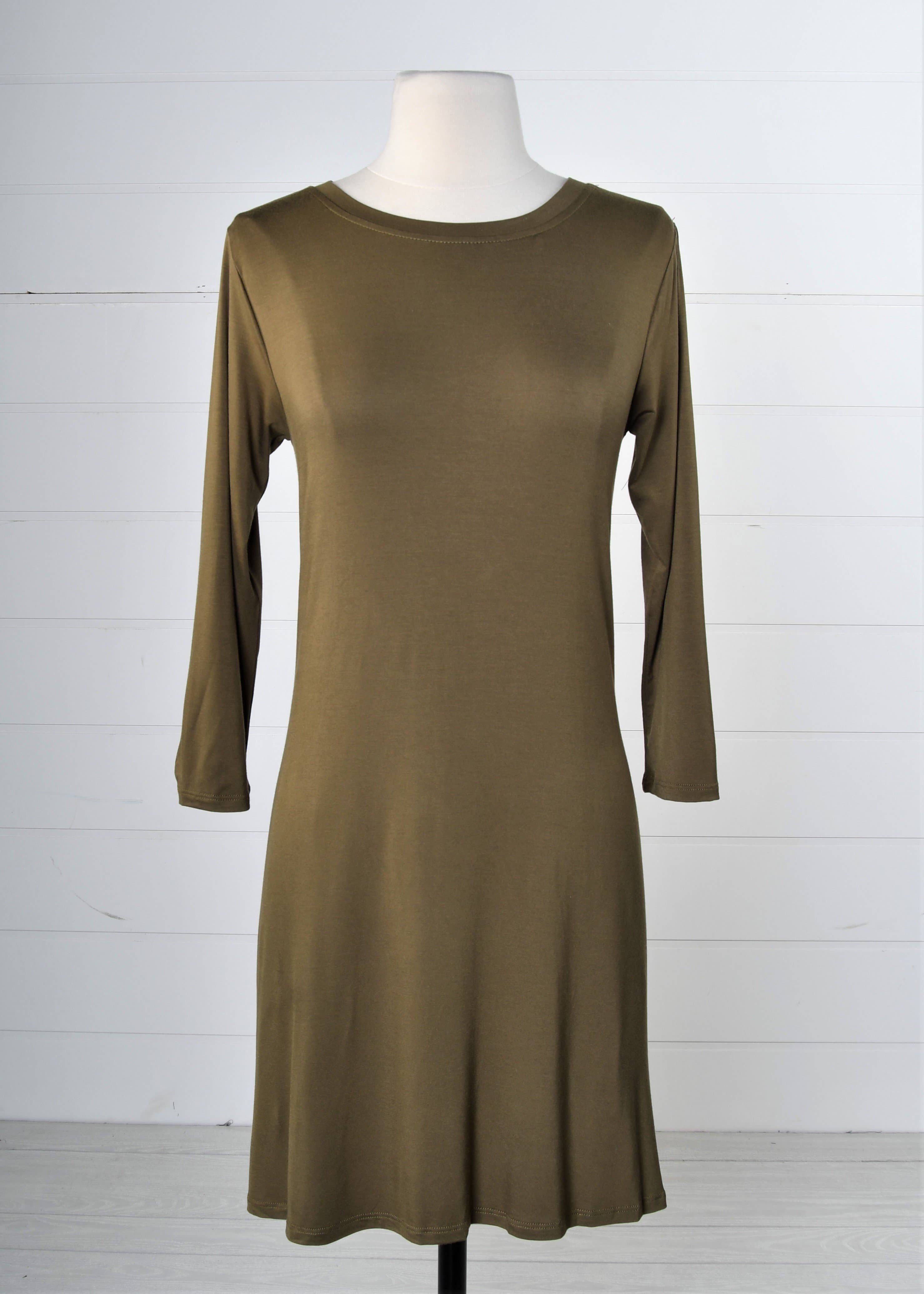 Vivette Apparel - Wholesale Dress - Women's - Olive 3/4 Sleeve Tunic Dress3