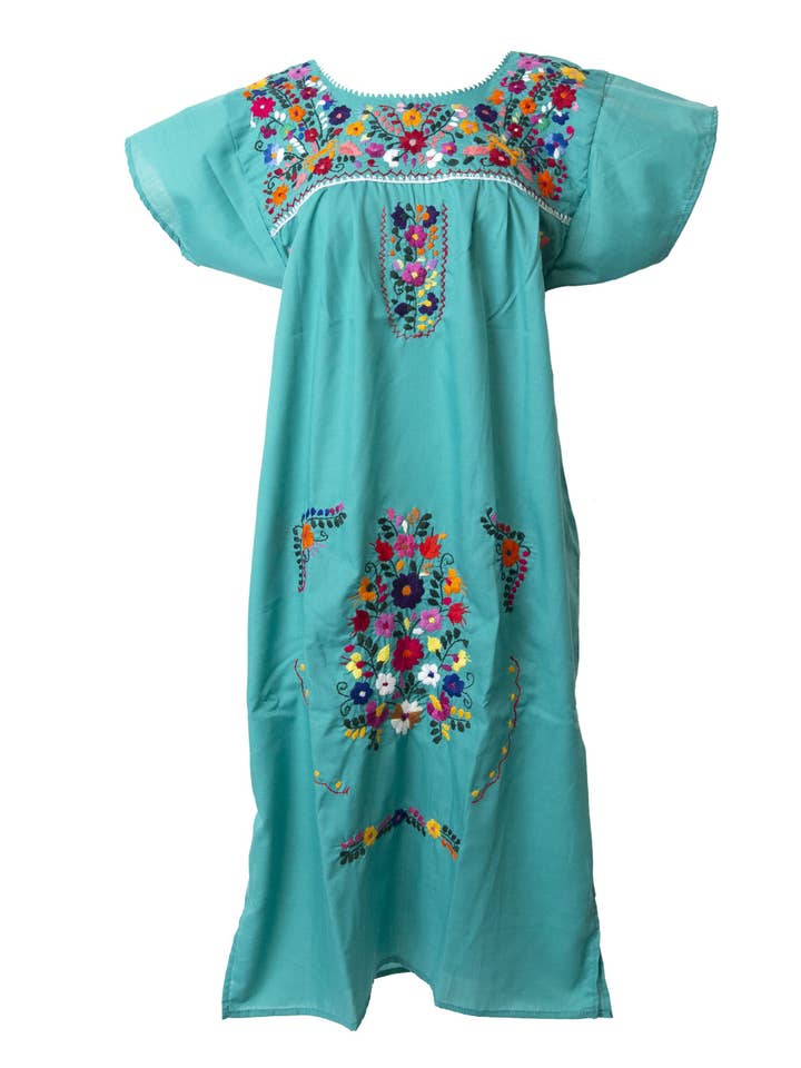 SIDREY - Vendita all'ingrosso Vestito - Donna - Abito Pueblo ricamato messicano SIDREY - Teal2