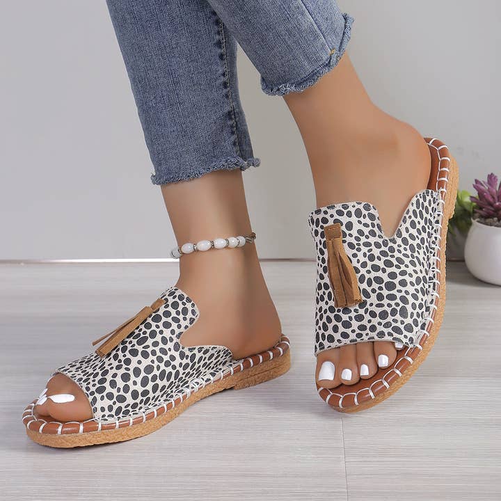 Kustom Kreations Goods – wholesale Sandals – Women's – Fringe Leopard Open Toe Sandals