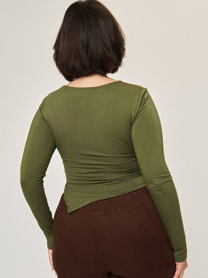 What Lo Wants - Wholesale Knit Top - Women's - Chloe Asymmetrical Split Top in Army Green2