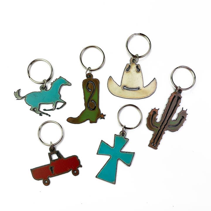 Keychain Western Rodeo Boot Cactus Cross Vintage Truck Hat for wholesale by Iron Jewel