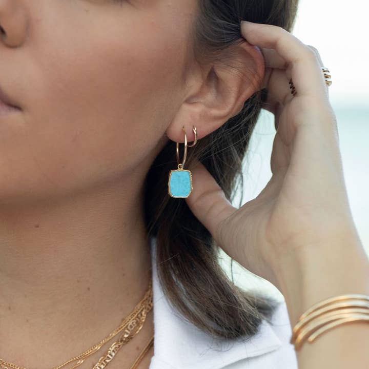 Ke Aloha Jewelry – wholesale Hoop earrings – Howlite Turquoise Silver Medium Hoop Earrings - Silver Alaka'i4