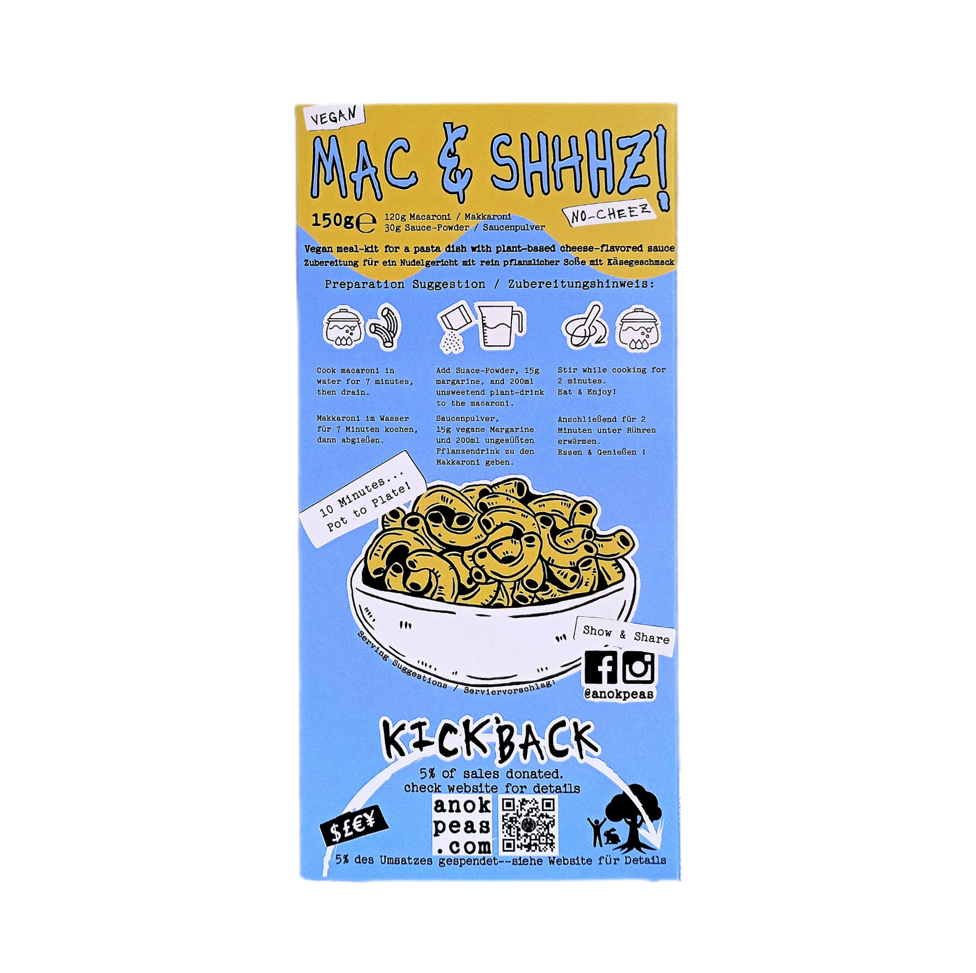 anok & peas - Vente Plats préparés à longue durée de conservation - MAC & SHHHZ ! Macaronis au fromage végan3