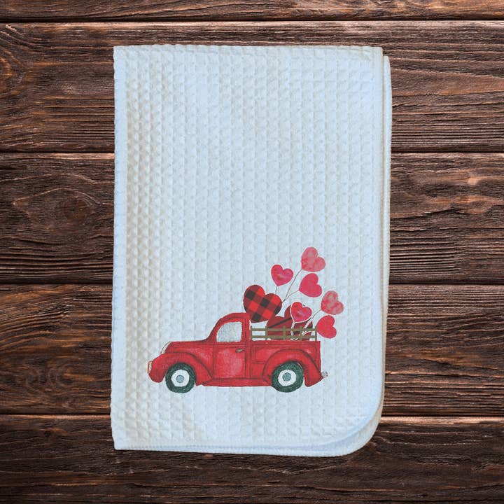 Valentine Red Truck Towel for wholesale by The Adorned Willows Marketplace LLC