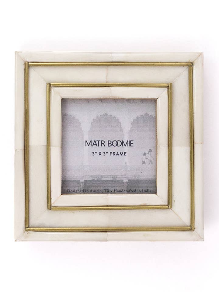 Pravina 3x3 Picture Frame - Carved Bone, Brass Inlay for wholesale by Matr Boomie Fair Trade