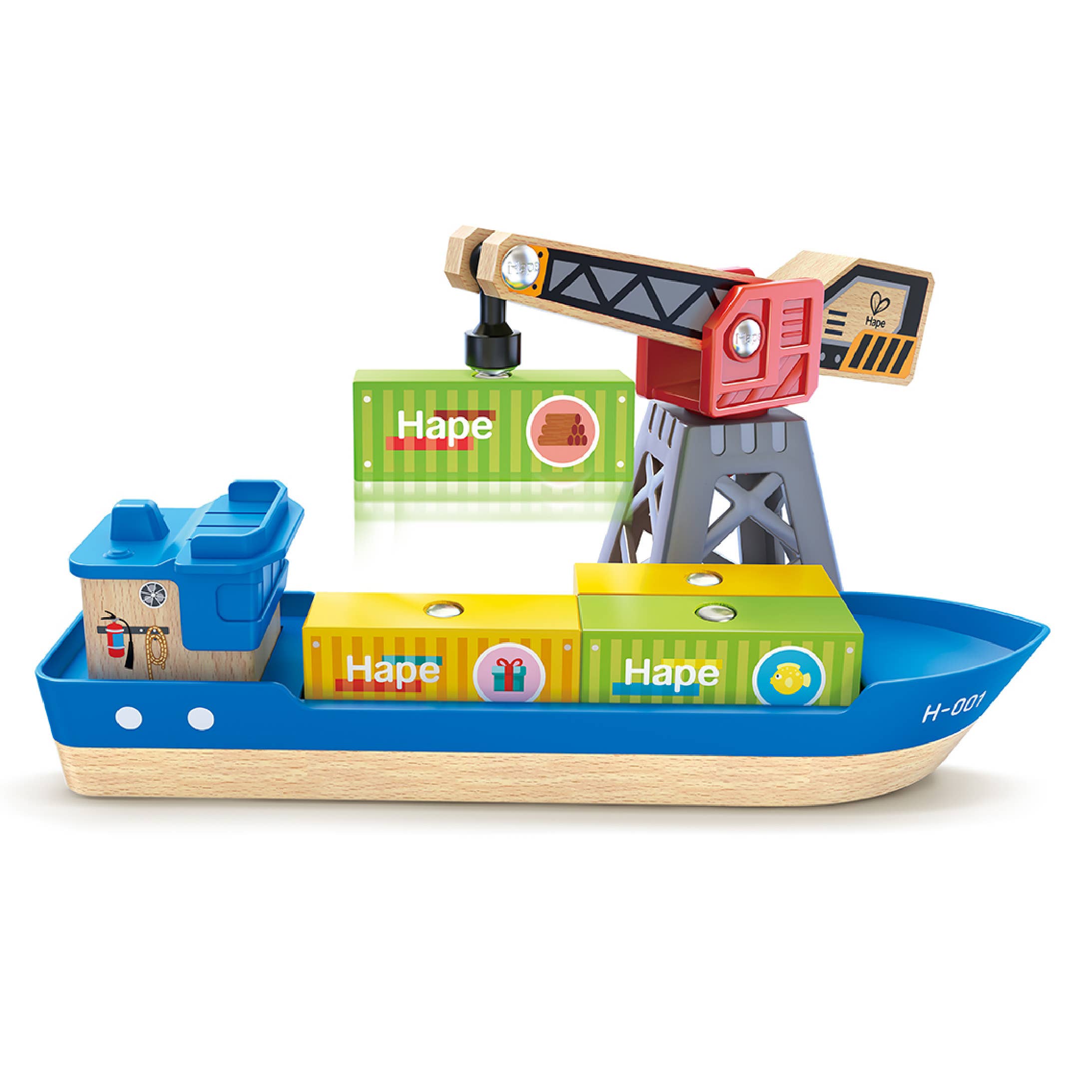 Hape Toys - Vente Lot de jouets – enfant - Navire de charge et grue1