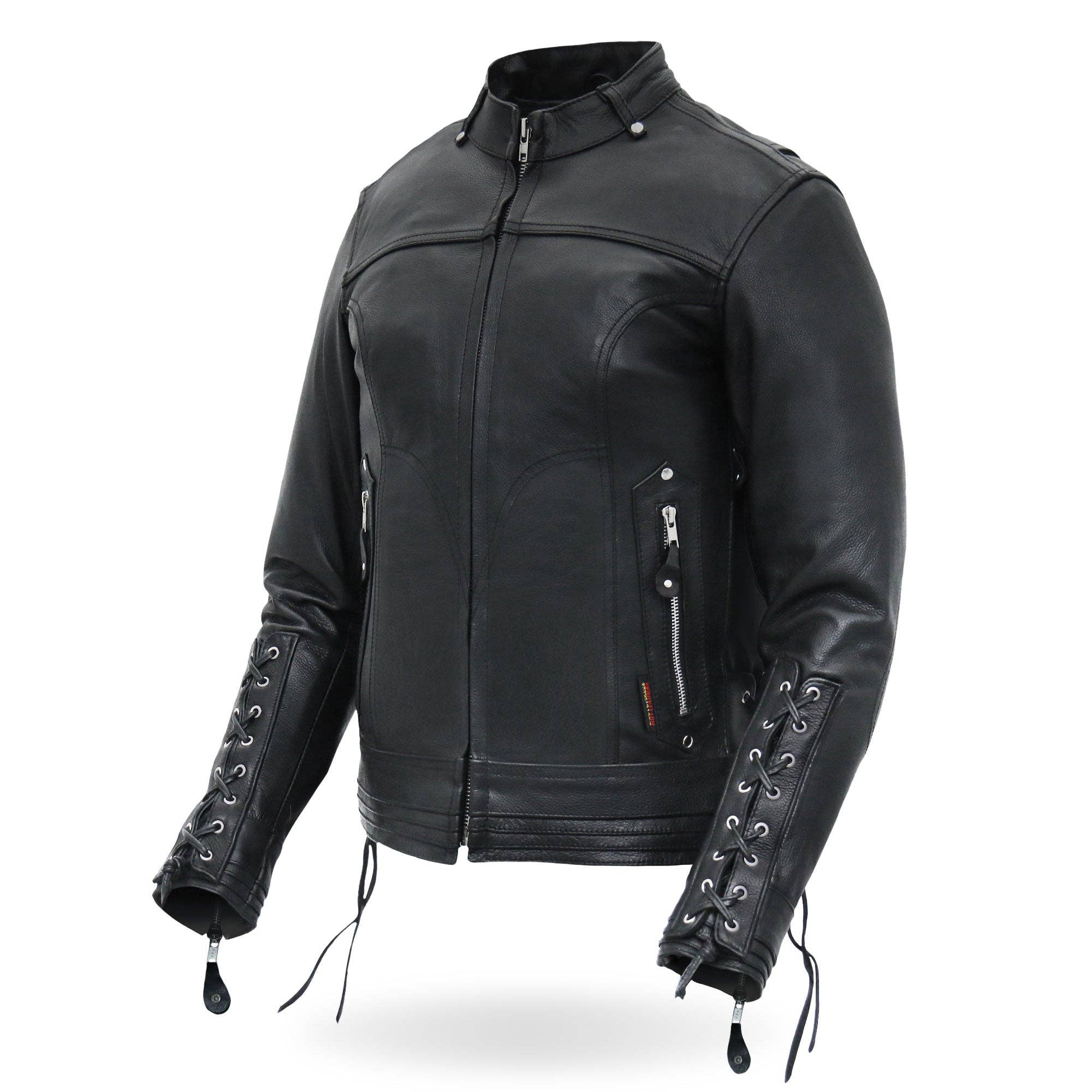 NEGRO Chaqueta motera de piel Hot Leathers JKL1025, estilo moto, mangas con cordones, para mujer de venta al por mayor en Faire8