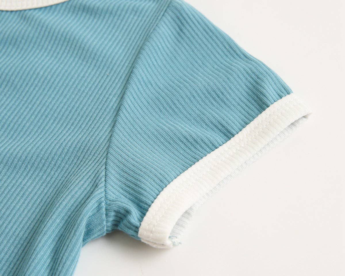 MyKids-USA® - Wholesale Top & Short Set - Baby - Baby Solid Color Neck Color Matching Design Sports Sets In Summer9