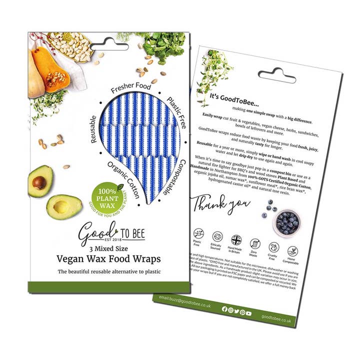 Set van 3 gemengde doekjes | Vegan Wax Wraps | Blue Ticking voor wholesale door GoodToBee