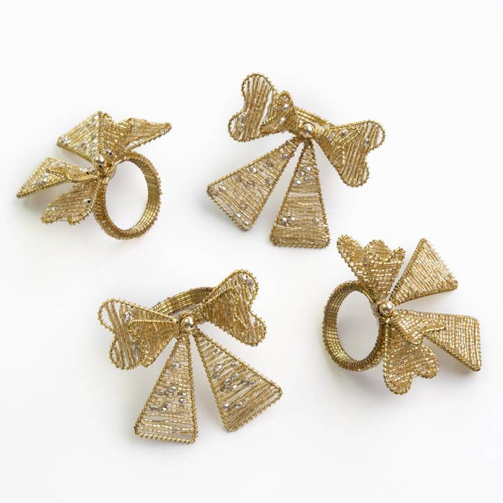Gold Bow Beaded Napkin Ring | Set of 4 for wholesale by Pomegranate Inc