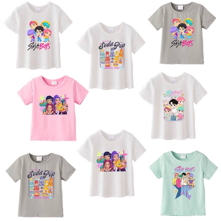 Kids Fashion Kpop Demon Hunters Print Cotton T-shirt for wholesale by Auraquise