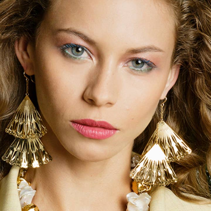 Double Gold Fan Earrings for wholesale by Cielo Moon x Devon Leigh
