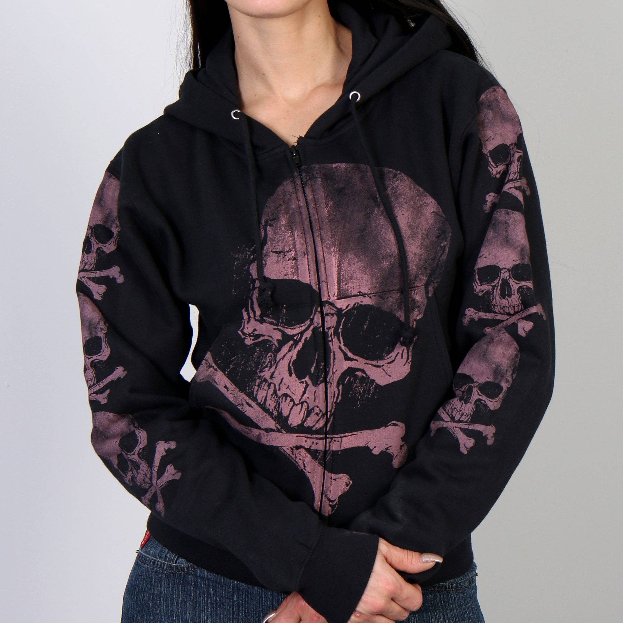BLACK Hot Leathers GLZ4324 Ladies ‘Skull and Crossbones' Jumbo Print Ladies Hooded Sweatshirt for wholesale on Faire0