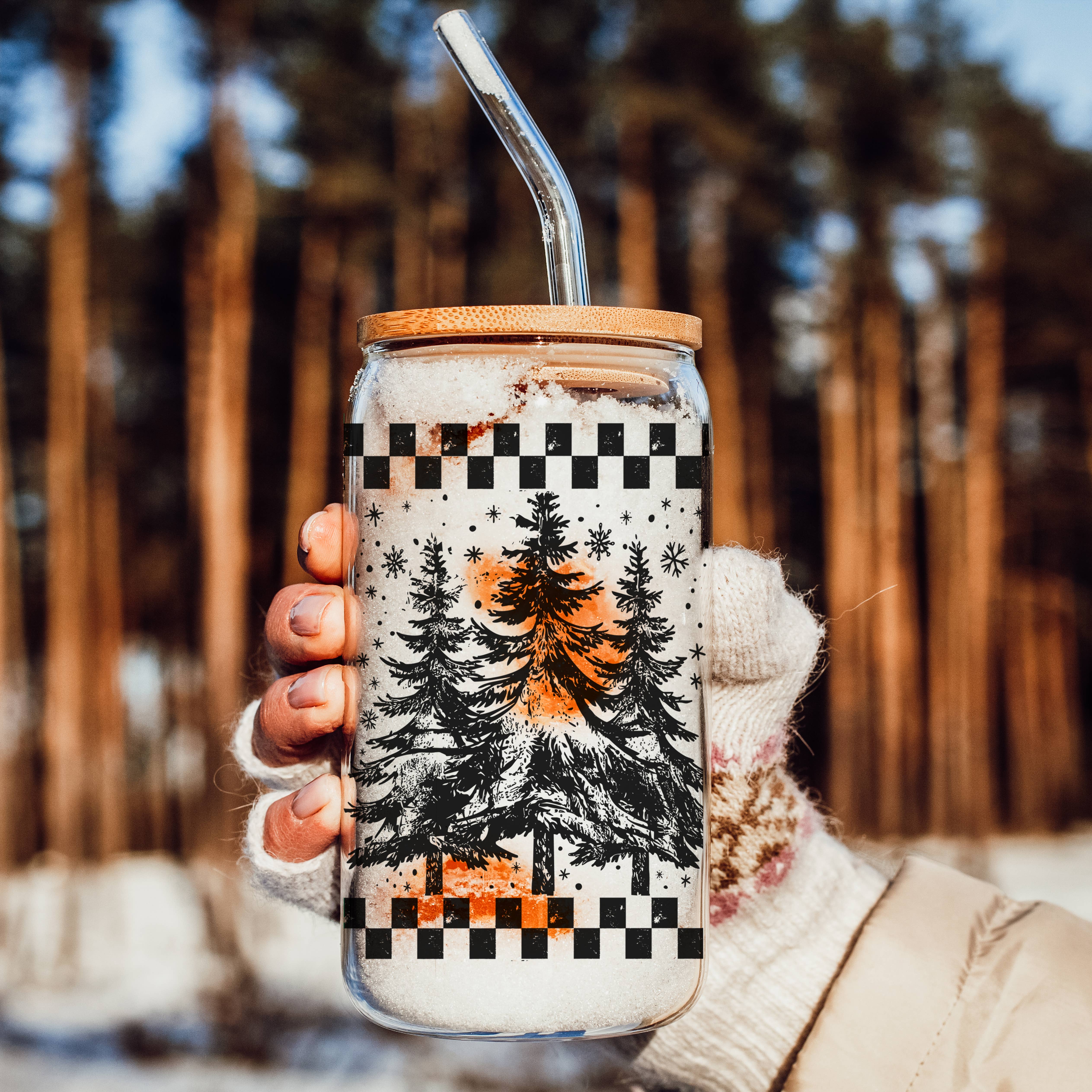 Gia Roma - Wholesale Drinking Glass/Cup - Candy Cane Christmas Can Glass. Cup With Glass Straw & Lid78