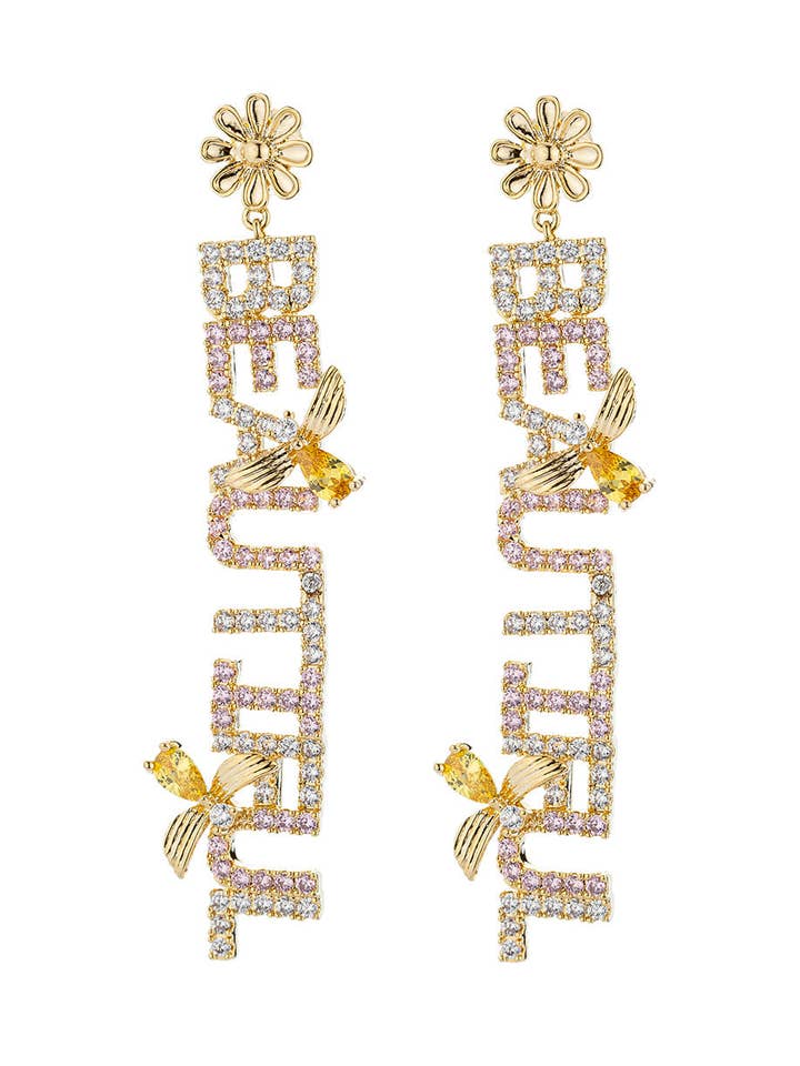Bee Beautiful 18K vergulde oorbel van CZ kristal voor wholesale door Eye Candy Los Angeles