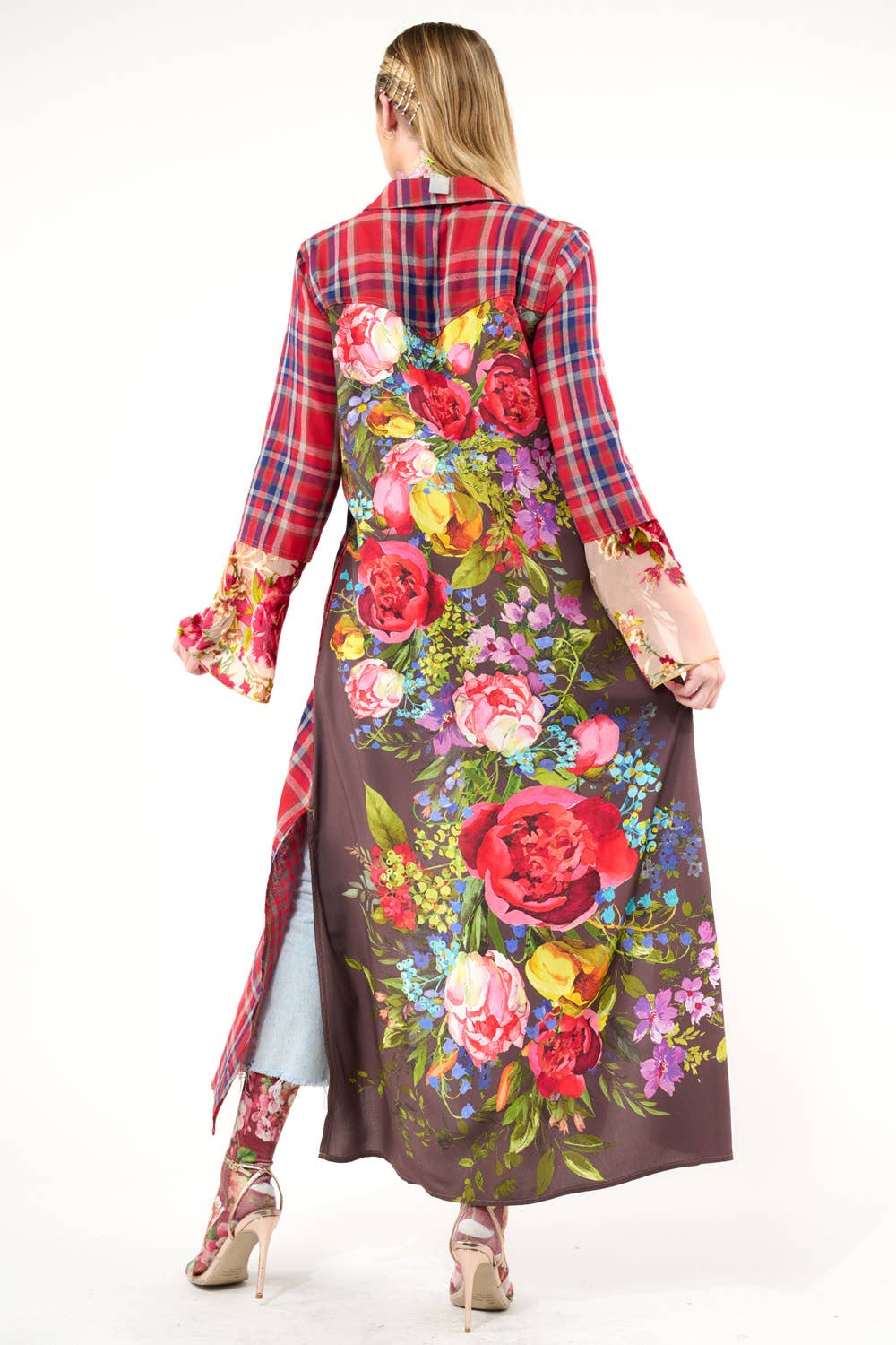 Rode geruite combinatie Anna knoopsluiting Maxi Overhemdjurk / Duster voor groothandel op Faire17