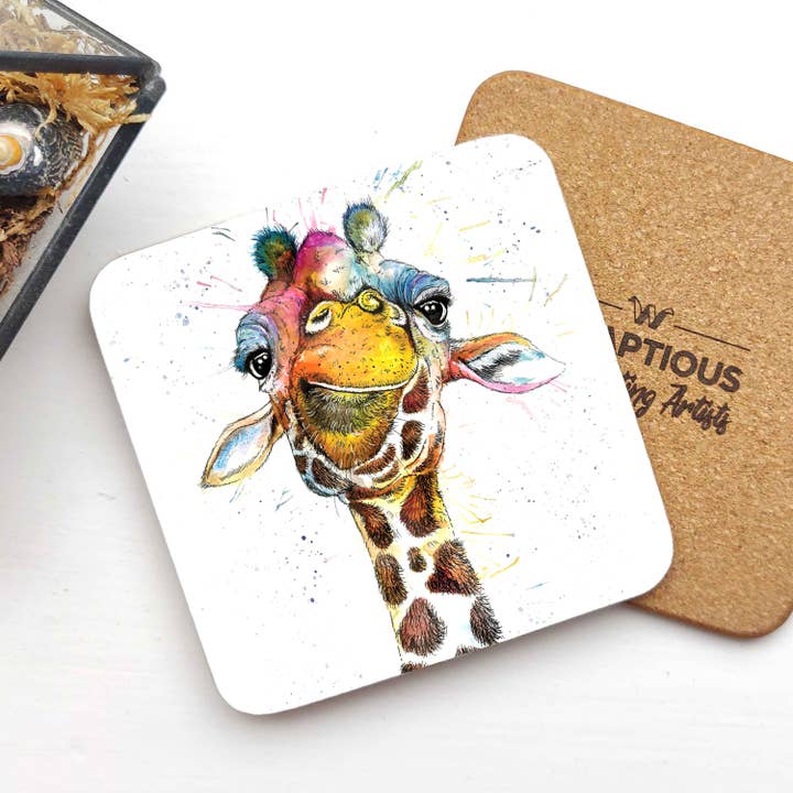 Wraptious - Wholesale Coasters - Splatter Rainbow Giraffe Coaster KW37C