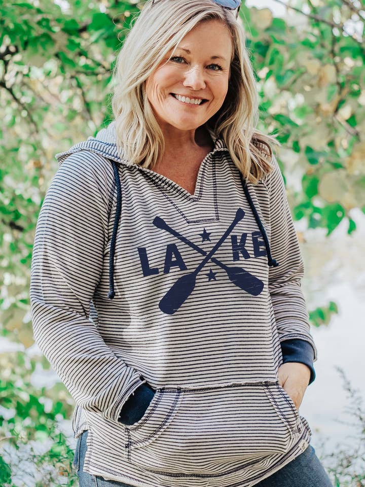 Lakegirl - Wholesale Hoodie - Women's - Lake Paddles Stripe Weekender Hoodie
