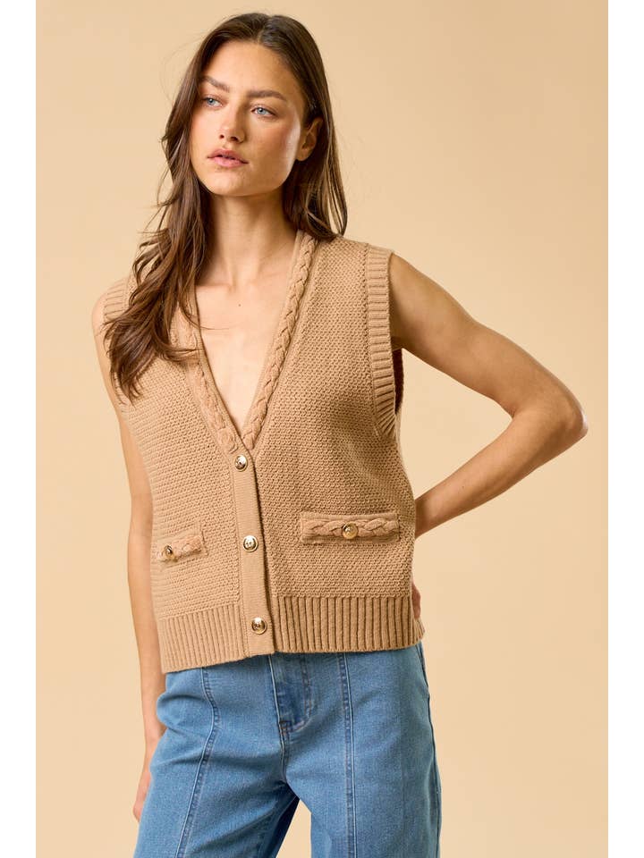 Lalavon - Vente Pull sans manches – femme - Gilet sans manches à boutons dorés ILT5764