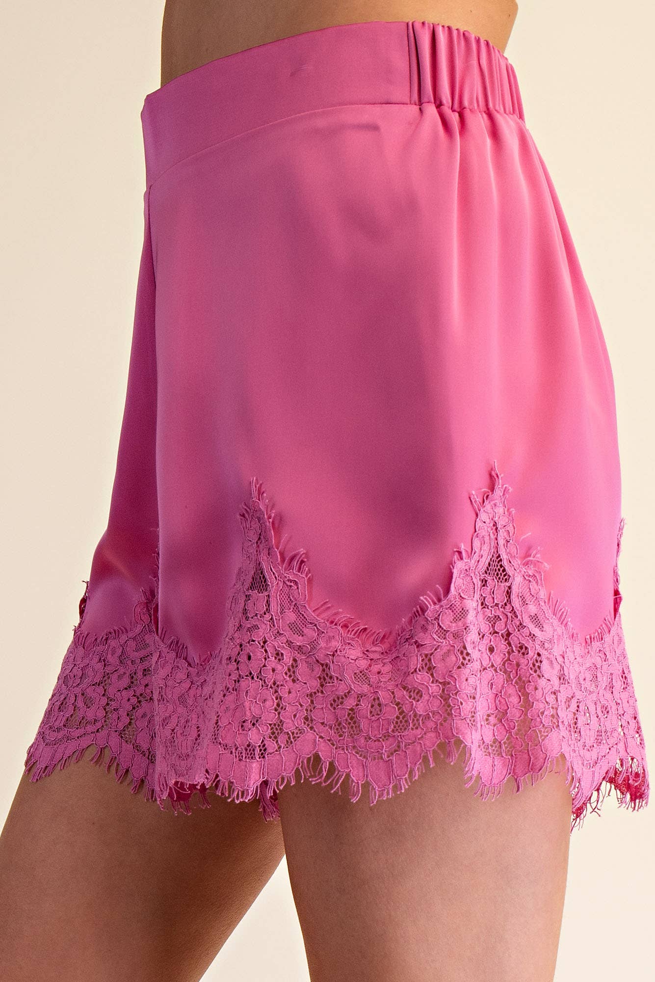 Glam - Wholesale Shorts - Women's - Satin Short With Lace Trim Detail Short19