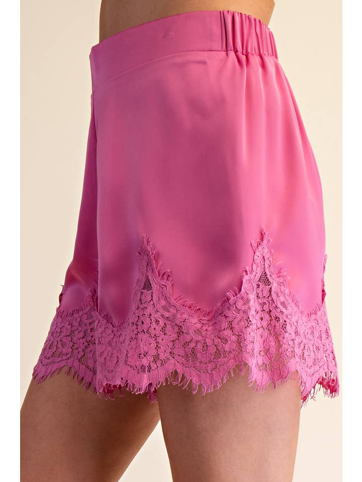 Glam - Wholesale Shorts - Women's - Satin Short With Lace Trim Detail Short19