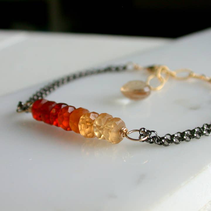 Linda Trent Jewelry - Wholesale Link & Chain Bracelet - Ombre Hessonite Garnet Gemstone Mixed Metal Bracelet
