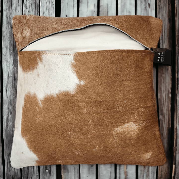 Ranch Junkie - Wholesale Throw Pillow Cover - 18x18 Caramel Brown Genuine Cowhide Pillow Covers Double Sided Highlands Cowhide Pillow14