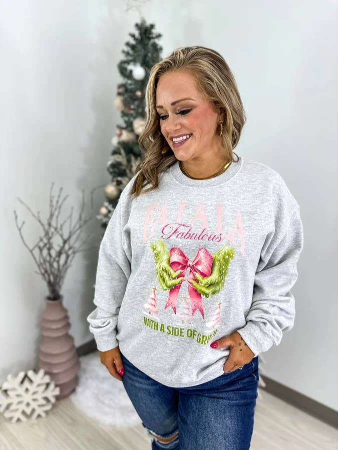 FALALA Fabulous Ash Gray Graphic CrewnecK for wholesale by birdie