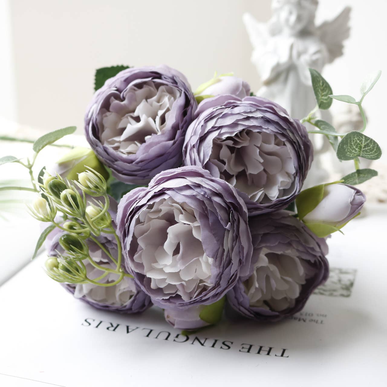 Sweet Home Deco - Vente Fleurs artificielles - Bouquet de pivoines en soie 30 cm, décoration printanière pour mariage et maison3