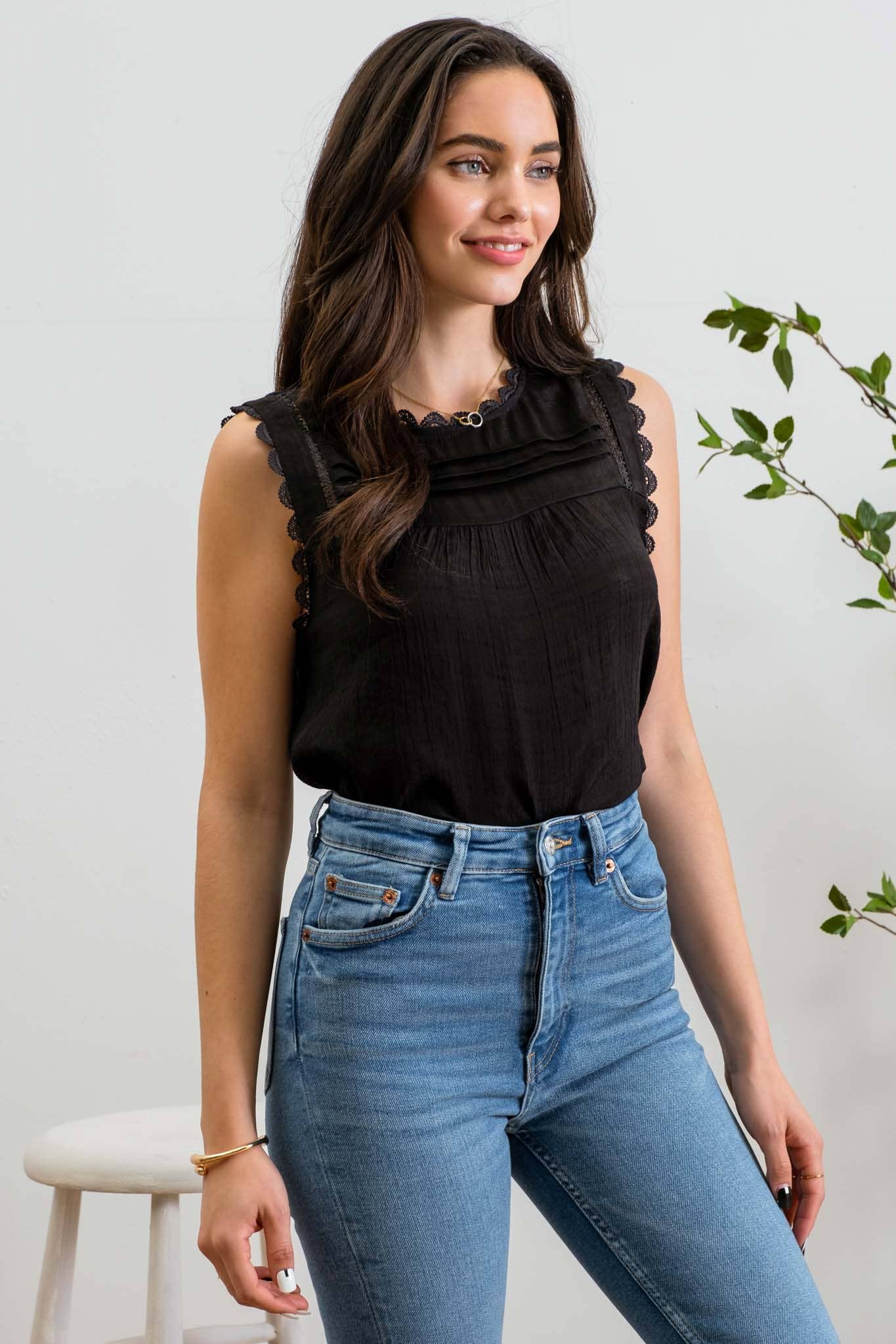 Blu Pepper - Wholesale Blouse - Women's - SLEEVELESS LACE EDGE WOVEN TOP28